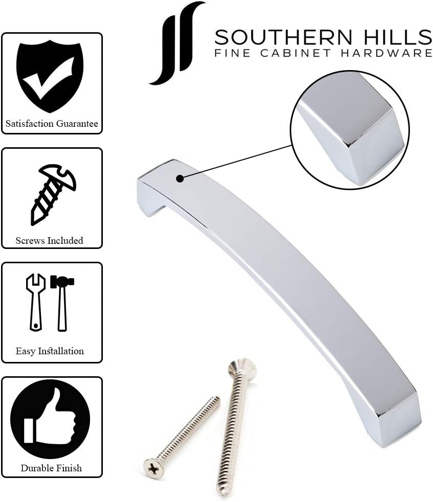 Southern Hills Polished Chrome Cabinet Drawer Pulls - 6.25 Inch Hole Centers - Pack of 5 - Modern Hardware for Kitchen and Bathrooms - SH0587-CHR-5