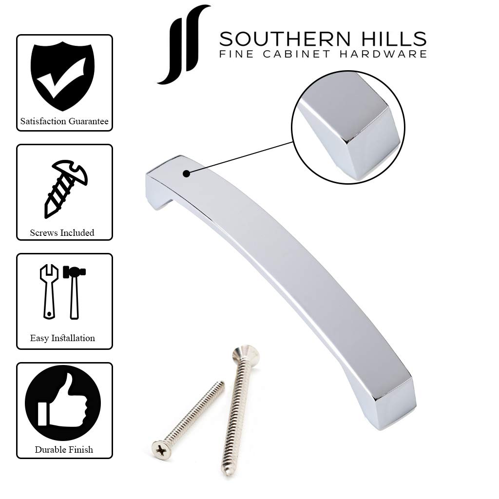 Southern Hills Sh0587-chr-5 Chrome poli Cabinet tiroir Poignée de traction – centres de trou de 15,9 cm, Lot de 5, matériel moderne pour les armoires de cuisine et de salle de bain