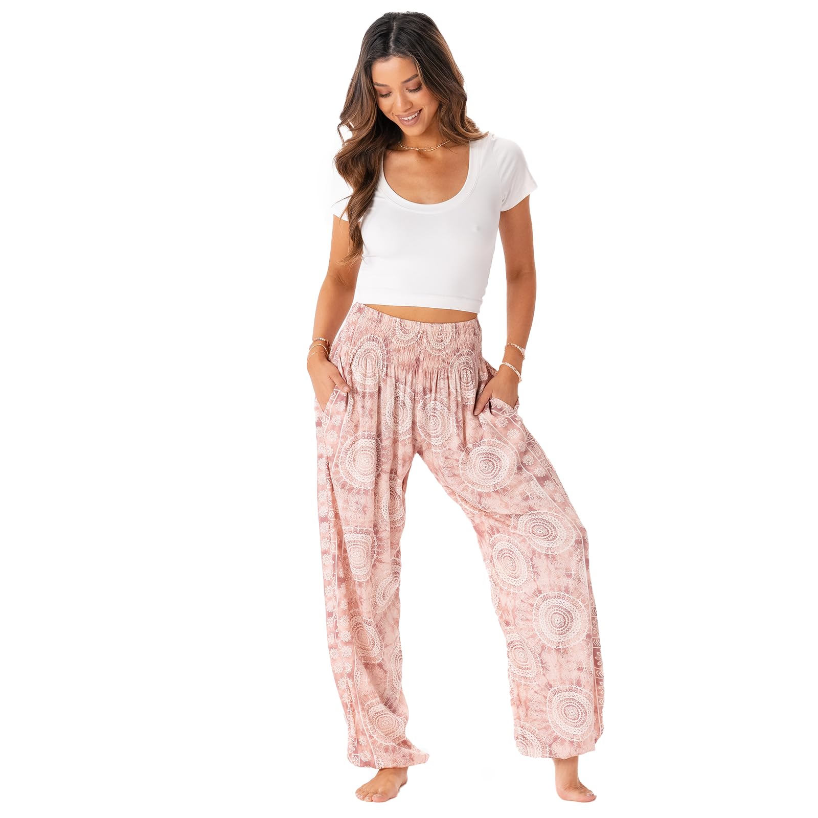 Lotus And Luna Women's Baja Harem Pants Thai Pants For Beach & Lounge High Waisted Flowy Boho Pants Genie Pants Yoga Pants, S