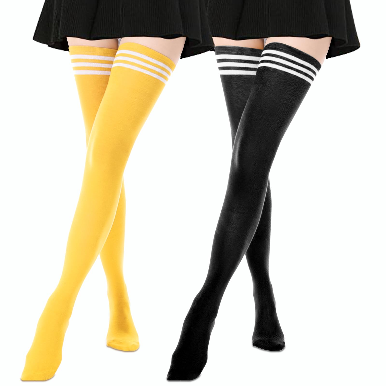 AQOKKA Extra Long Thigh High Socks for Women Striped Long Stockings