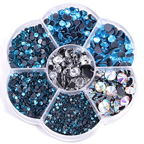 Blinginbox 3000 Stück gemischte Größen Kristalle AB DMC Hot Fix Strass Glas Strass Rot Hotfix Strasssteine zum Aufbügeln... capri blue Cover