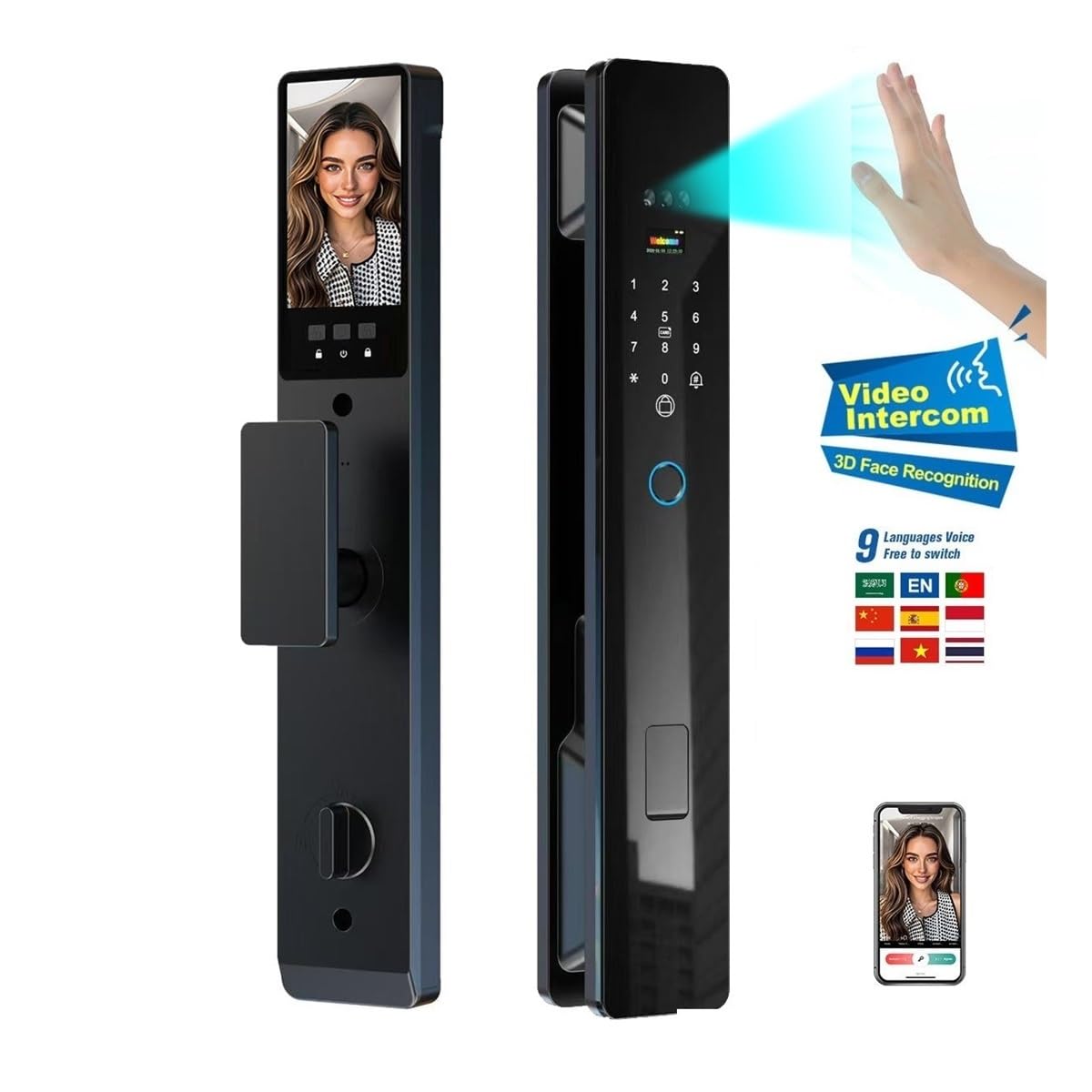 Inteligentny zamek do drzwi z rozpoznawaniem twarzy 3D WiFi Odcisk palca blokada do wejścia bez klucza