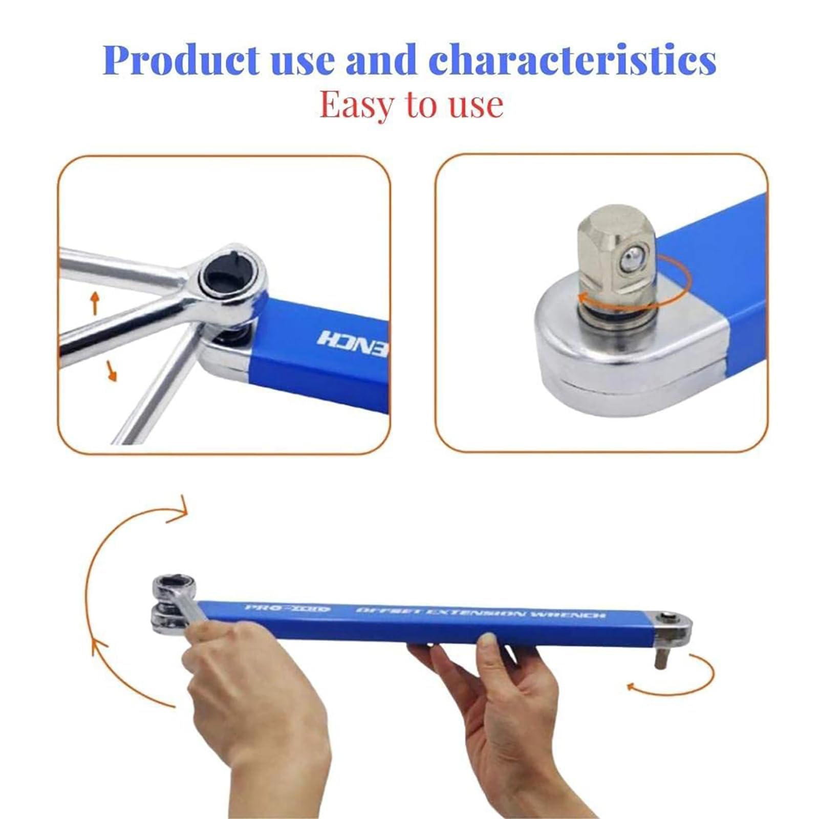 Sinlay Clé D'Extension CoudéE Offset, Cle Plate A Cliquet, Cle A Cliquet, 15,4 Pouces Rallonge CliquetS, Transmission Par ChaîNe 1:1, Angle De Rotation De 0°, Avec Adaptateurs 1/4", 3/8" Et 1/2" (1)