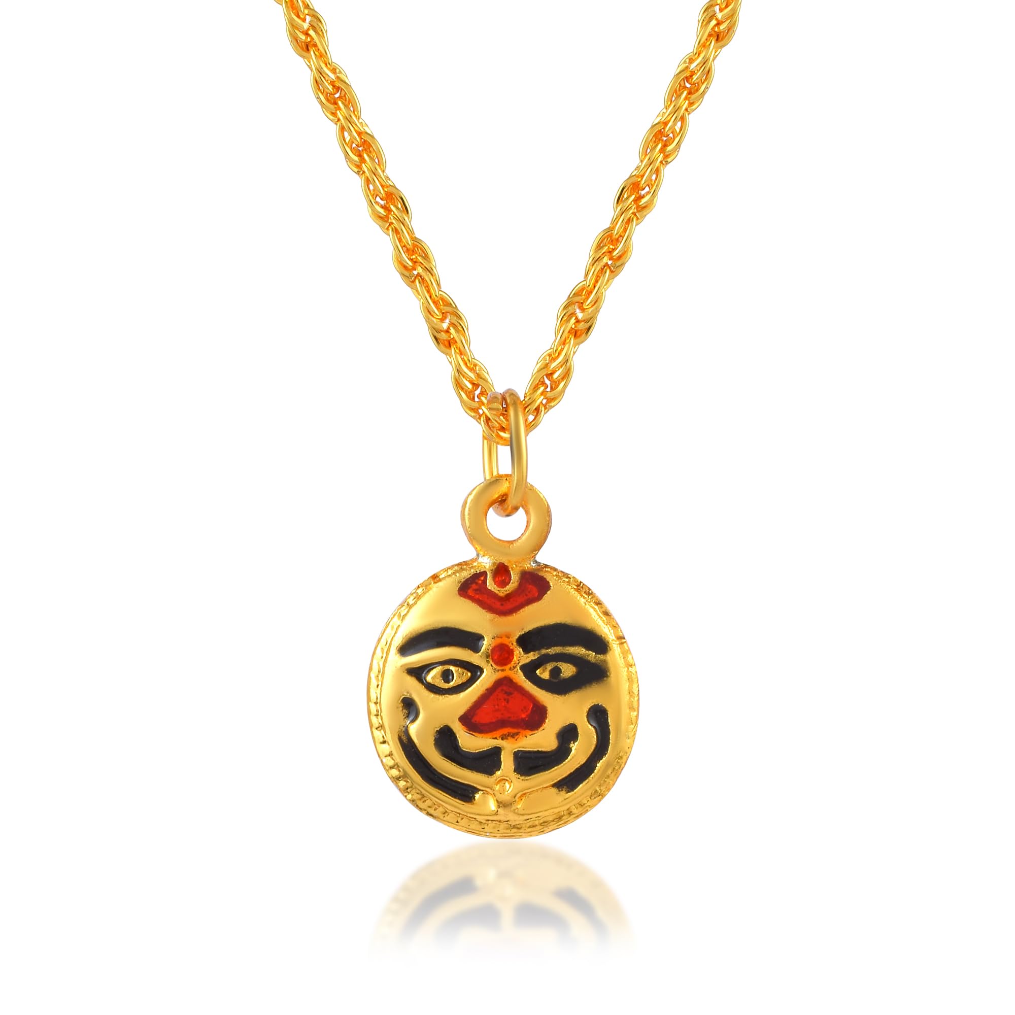 Gold-Plated Shri Salasar Balaji Face Pendant with Chain | Hindu Devotional Nazar Battu Locket-image-27