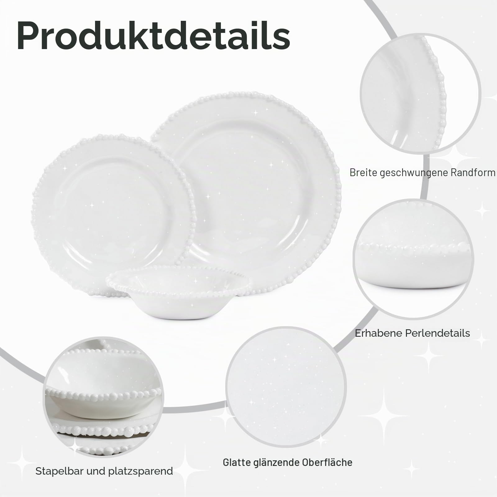 White Pearl Melamin-Geschirr-Set, 12-teiliges Geschirrset aus Kunststoff, Service für 4 unzerbrechliche Küchenteller und Schüsseln