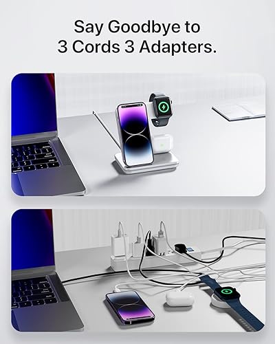 Miniatura 9 de Intoval Estación de carga para Apple iPhoneiWatchAirpods, cargador inalámbrico 3 en 1 para iPhone 14131211XSXRXSX8, iWatch 8Ultra76SE5432, Airpods
