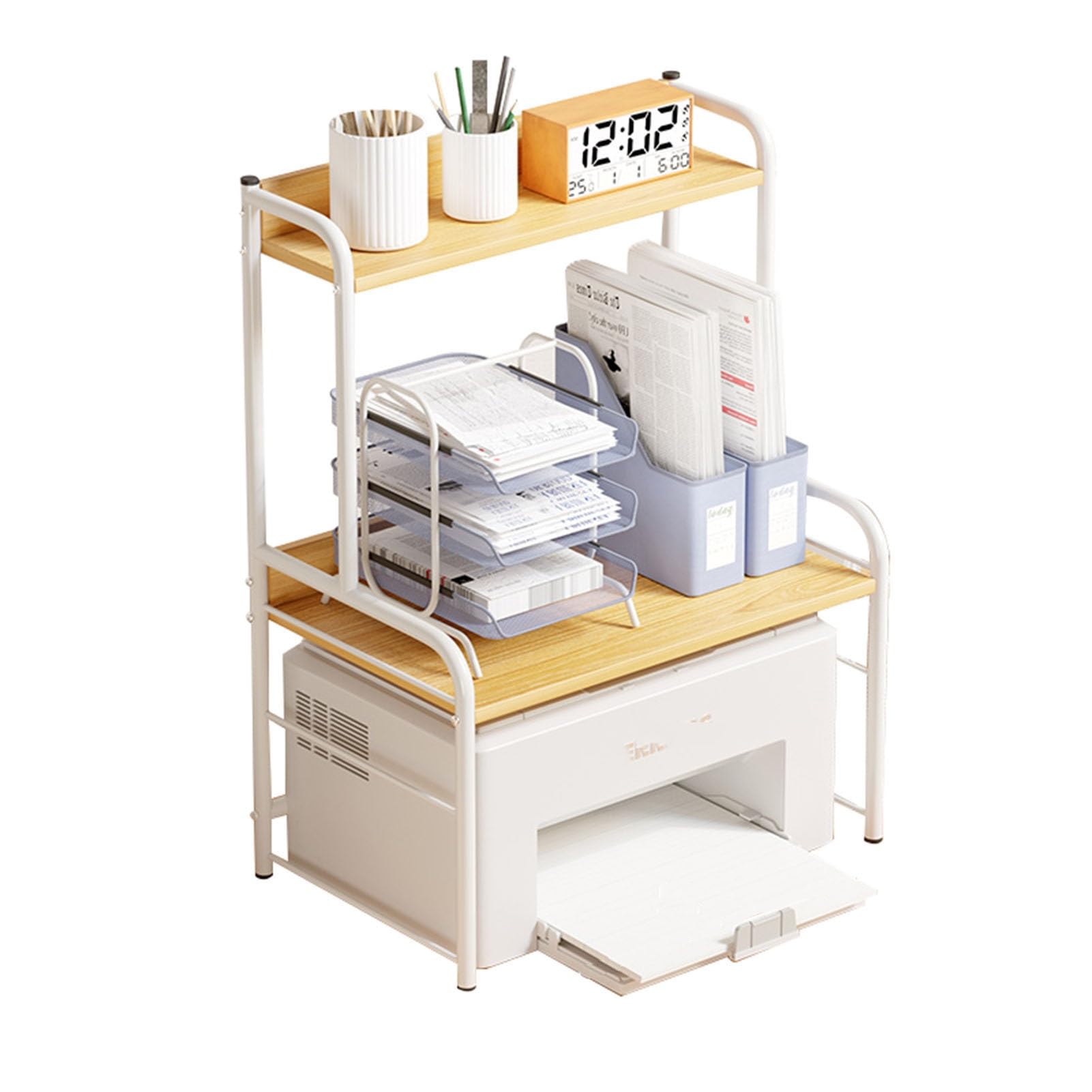 Druckerständer, AV-Medienschrankständer, 3-stufiger Medienaufbewahrungsschrank, Mehrzweck-Home-Office-Organizer, Geeignet for Die Integration Zu Hause Und Im Büro (Color : Beige)