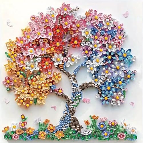 SHICERNHJ 5D Diamond Art Kits for Adults Beginner Colorful Flower Tree Diamond Painting Kits for Special Shape DIY Full Drill Diamond Dots Gem Art for Home Wall Decor 12 X 12Inch