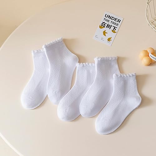 Miniatura 8 de Looching 5 pares de calcetines finos de malla para bebés y niñas pequeñas, de verano, con volantes, de algodón blanco, suaves, de corte bajo, para