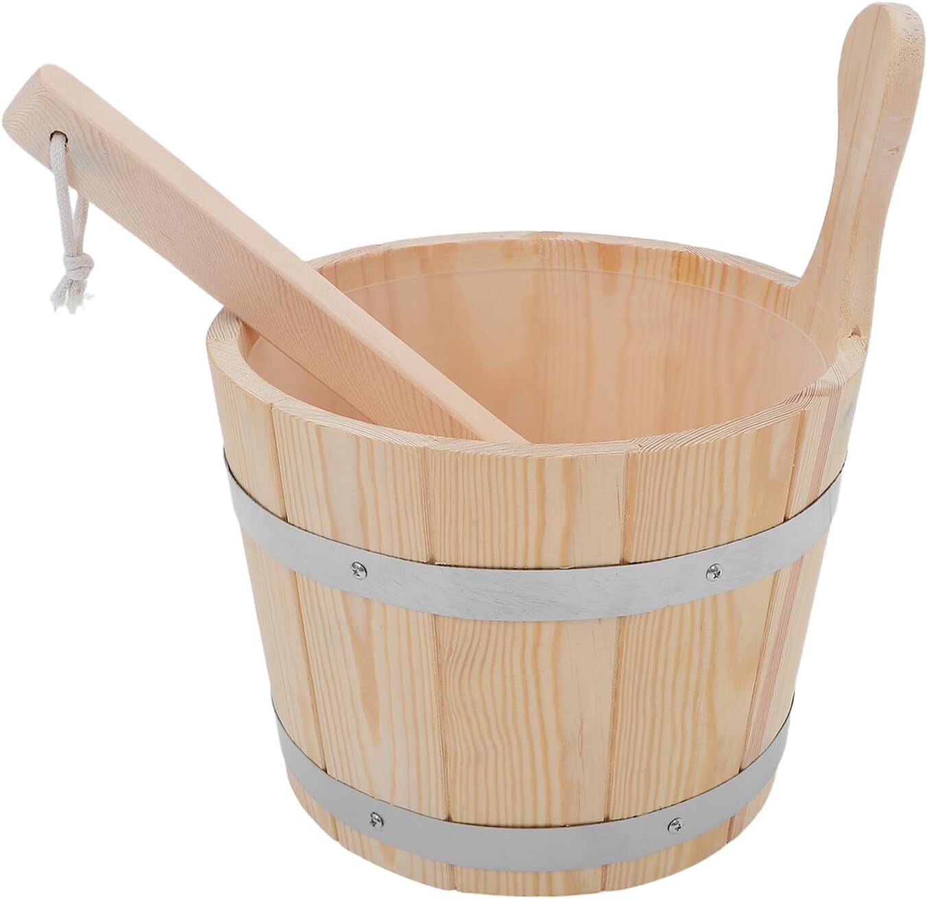 SUPVOX Wooden Sauna Bucket with Water Scoop 5l for Steam Rooms and Showers, Cedar Bath Barrel Spa Accessory with Handle for Sauna and Hot Tub Use