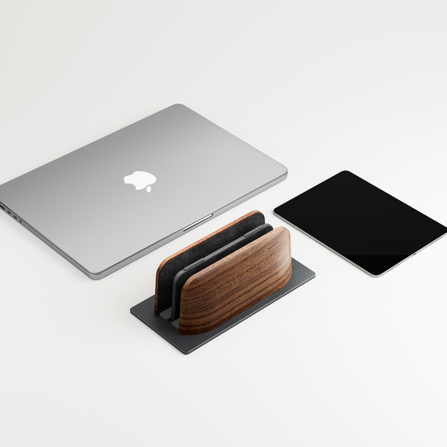 Soporte Vertical portatil, Laptop Stand Doble Ranura de Madera de Nogal, Anchura Ajustable Soporte para MacBook y Otros portátiles