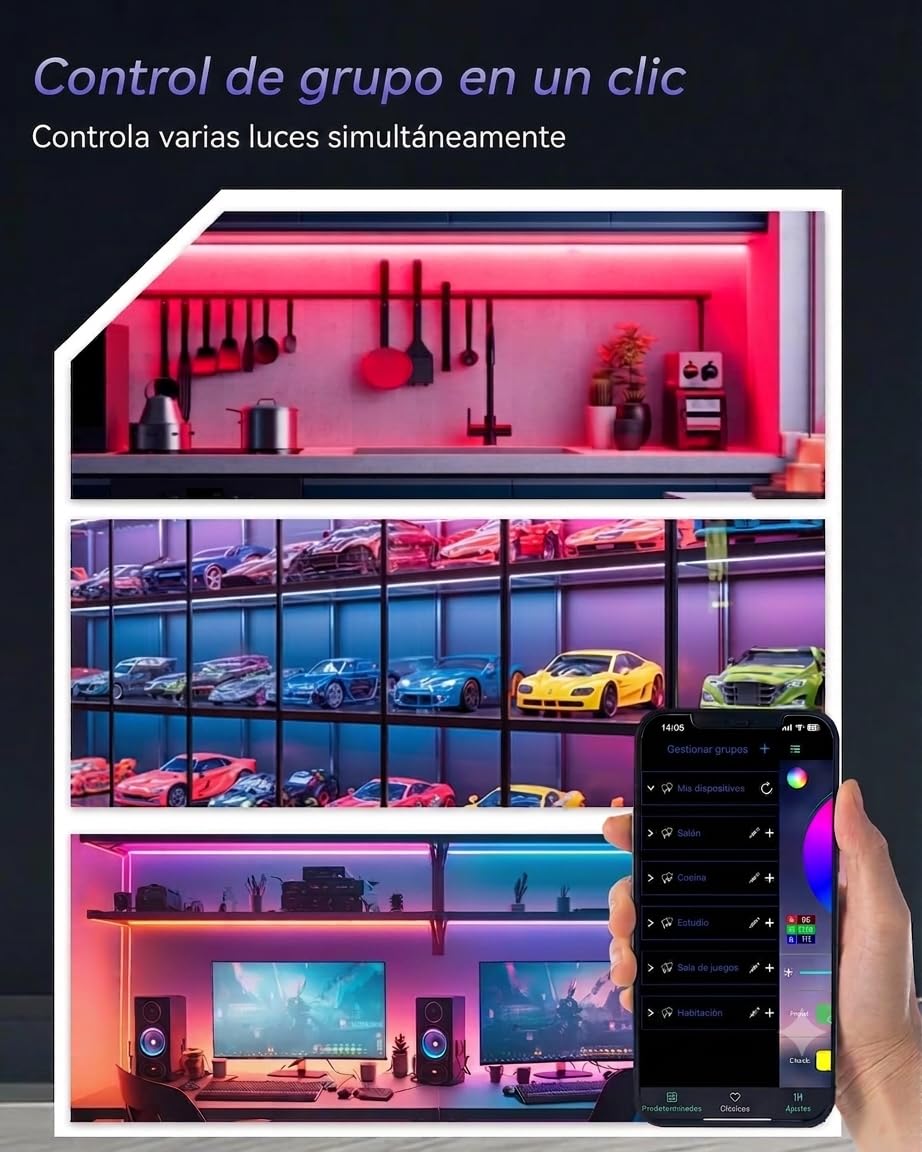 Cefrank Tiras LED RGB Conectables para Muebles | 4x30cm Iluminación Inteligente con Sincronización Musical & App | 16 Millones Colores Kit Luz Bajo Gabinete | App, sincronización de música, vinculable