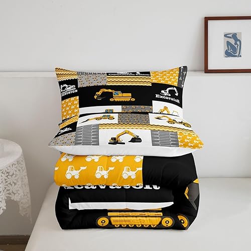 Miniatura 5 de Juego de edredón con diseño de excavadora, vehículos de construcción, equipos, camiones, juego de ropa de cama para niños y niñas, juego de edredón