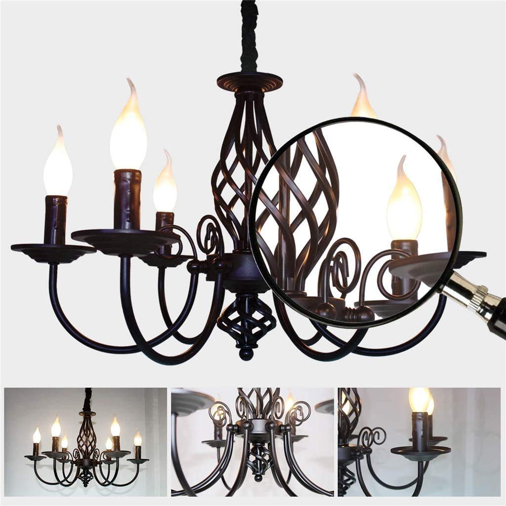 Pendelleuchte Antik Industrie Hängeleuchte Klassische Anhänger Kerze Kronleuchter Höhenverstellbar E14 Schmiedeeisen Hängelampe Landhausstil Stil Wohnzimmer Einfach Pendellampe,Schwarz,6 heads