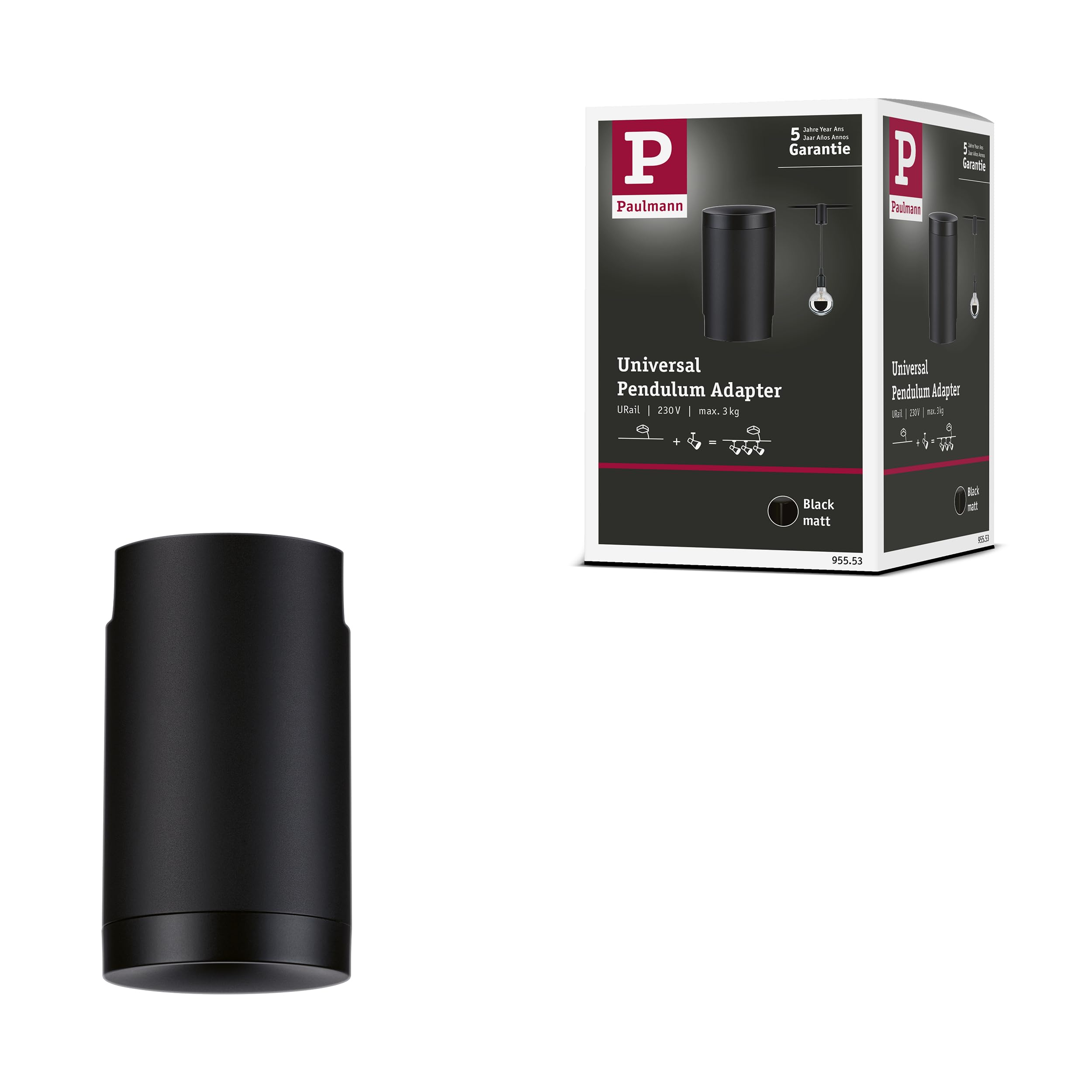 Paulmann 95553 Universal URail Pendant Adapter max. 100W 230V Black matt Rail System