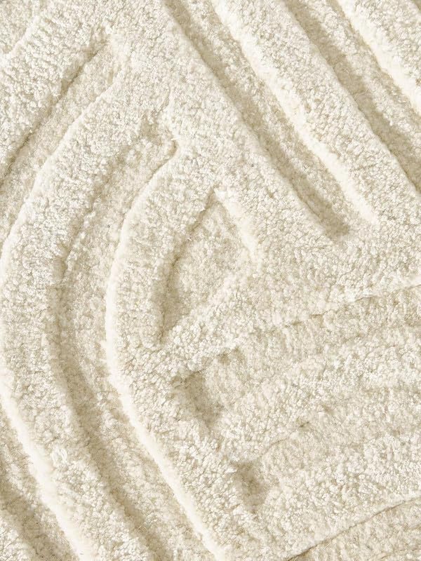Image of Hand Tufted Modern Design Exported Collection High Low Pattern Wool Carpet for Living Room, Bedroom & Hall (Half White, 7 x 10 Feet)