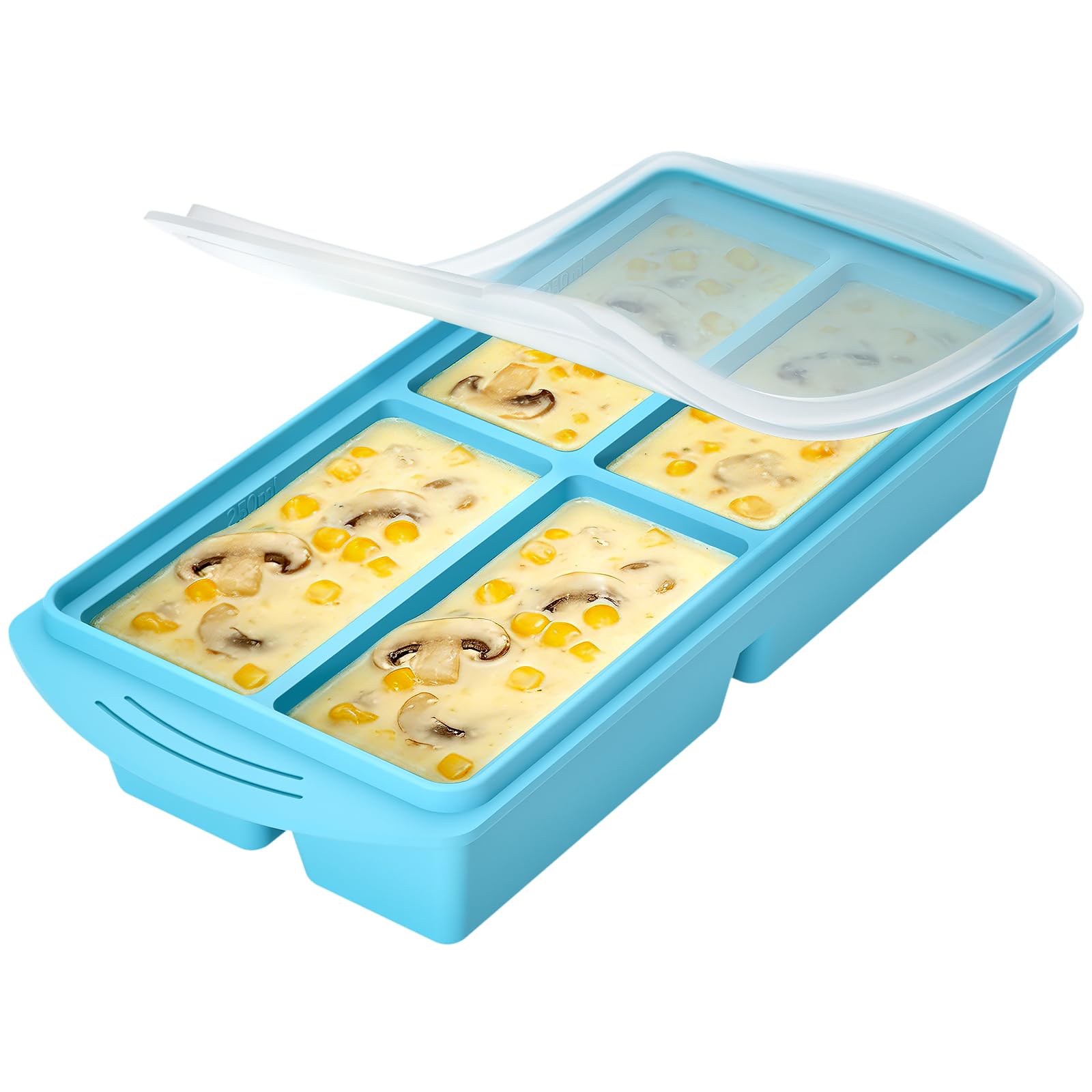 Soup Freezer Containers Silicone Freezer Tray Moulds with Lid, Soup Containers for Freezing Broth, Sauce, Food Storage and Ice Trays Silicone Soup Freezer Moulds Freeze 125ML/ 250ML (Blue)