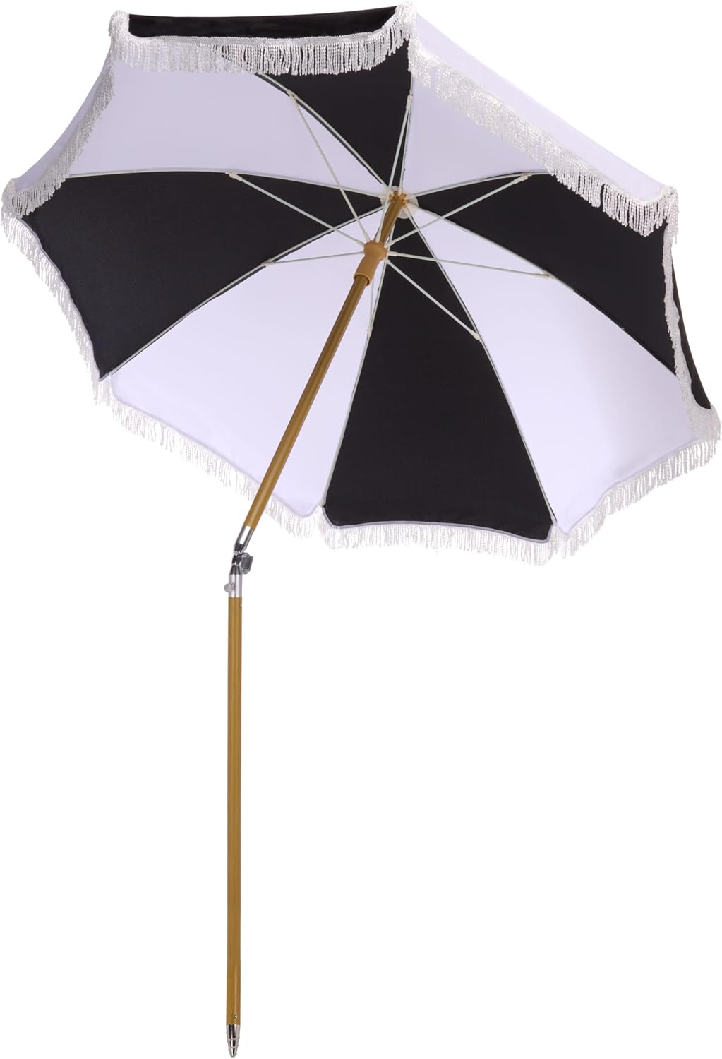 SAFAVIEH Outdoor - Gallo 6.5 FT Beach Umbrella - Canopy with White Fringe Trim, Tilt Function, Aluminum Pole, Weather Resistant for Beach, Patio, Garden (PAT8505)