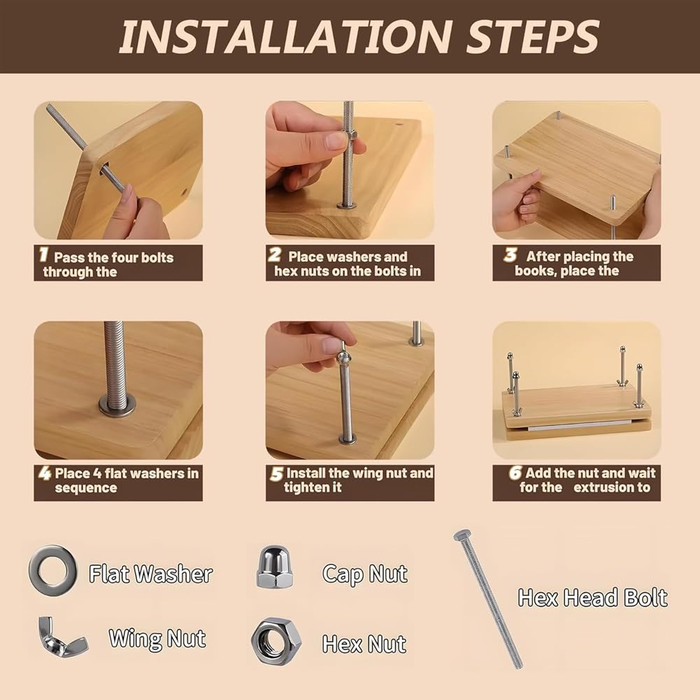 Kits de Encuadernación, Prensa de Libros de Madera, Materiales de Encuadernación para Bricolaje, Punzón, Hilo Encerado, Carpeta de Hueso.