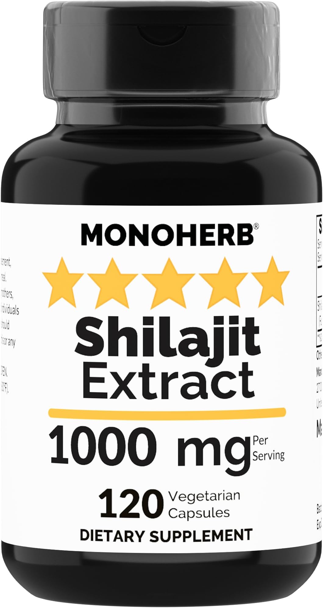 Shilajit Extract 500 mg per Capsule -120 Vegetarian Capsules