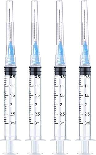 Paquete de 4 jeringas desechables de 0.1 fl oz con jeringas Luer Lock de 23 Ga de 1.0 pulgadas, envueltas esterilizadas individuales Paquete de