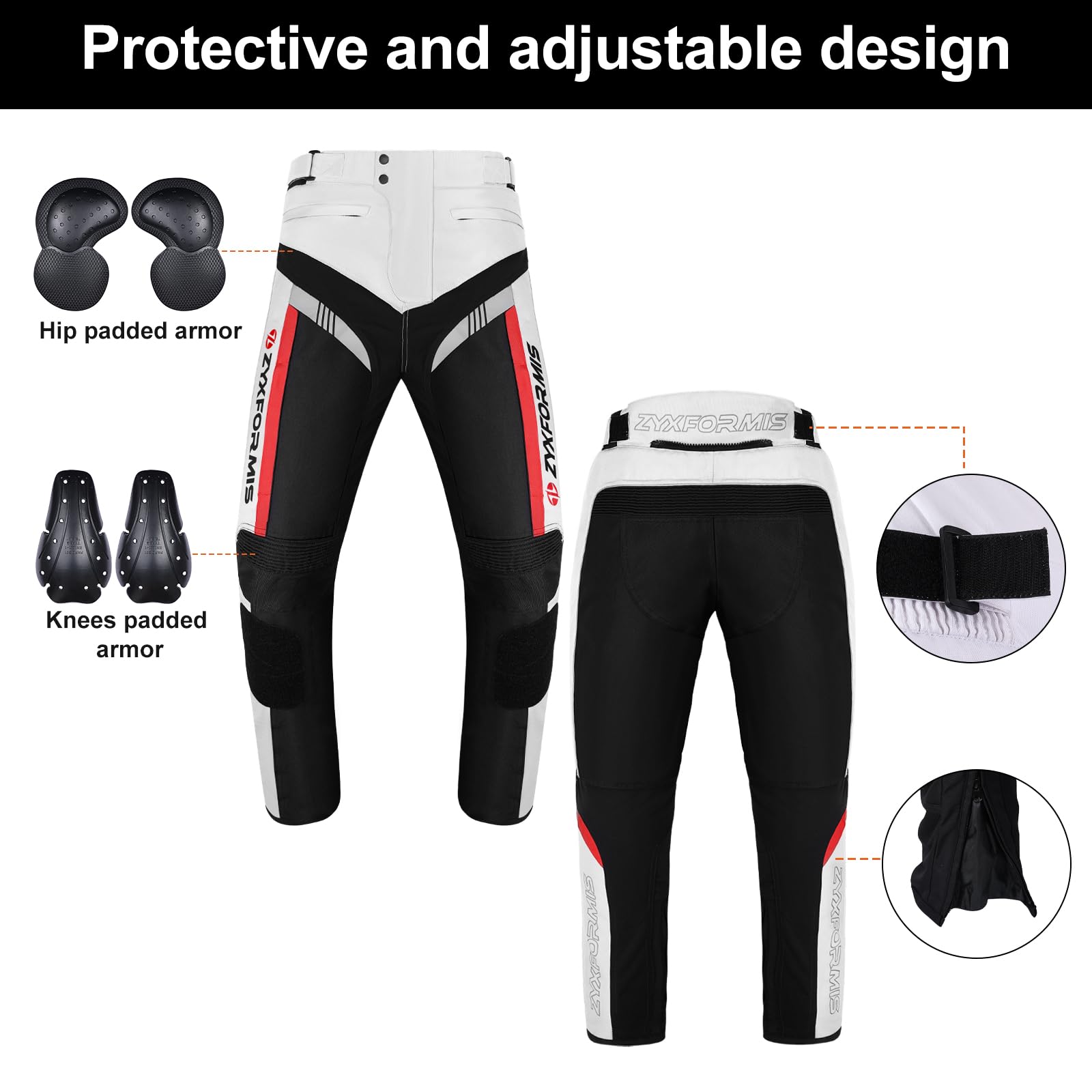 Pantalon de Moto en Textile étanche et Coupe-Vent imperméable Protection blindé Unisexe pour Moto avec Doublure Amovible