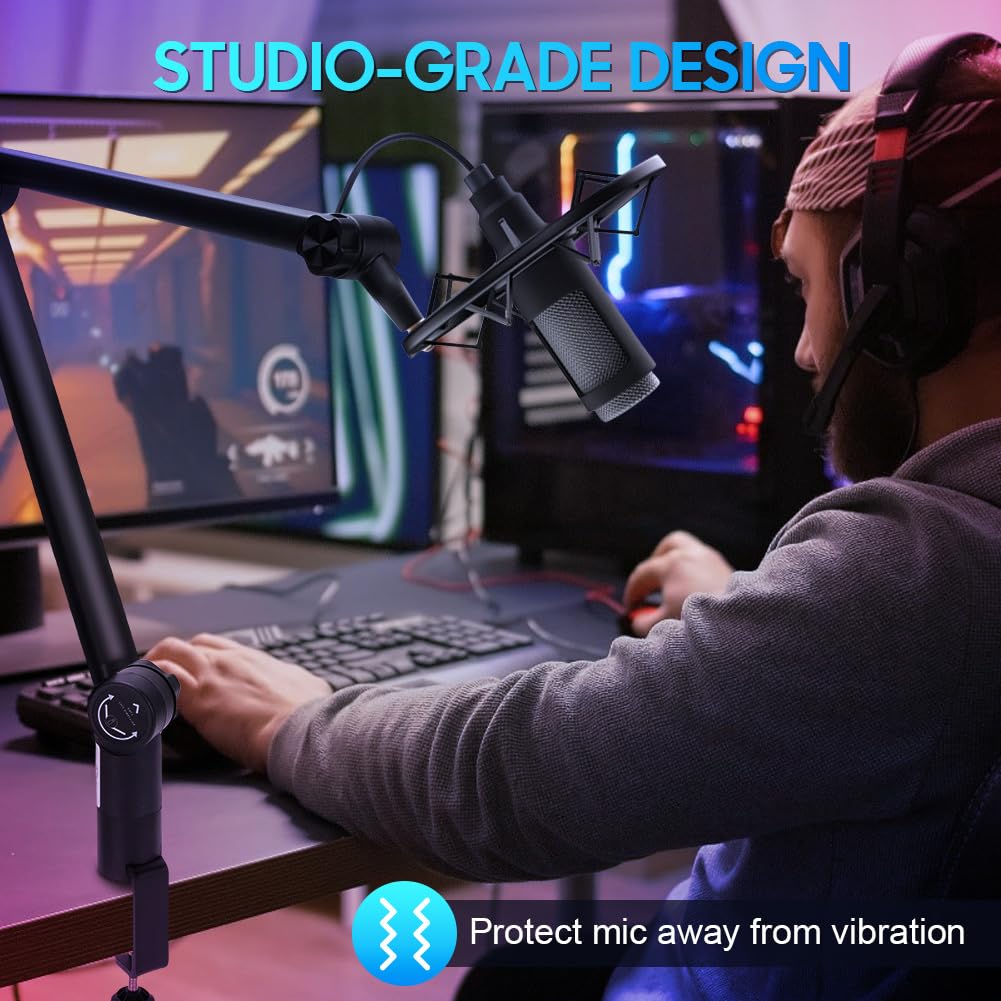 Wakects Mikrofon Arm, Kompakt Mikrofonhalterung mit 3/8 bis 5/8 Adapter, Faltbar, Vollständig Verstellbar für Podcast-Streaming, Gaming, Aufnahmen