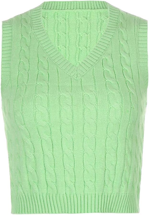 Débardeur Tricot Carreaux Femme Style Preppy Col V - Pull Décontracté Printemps