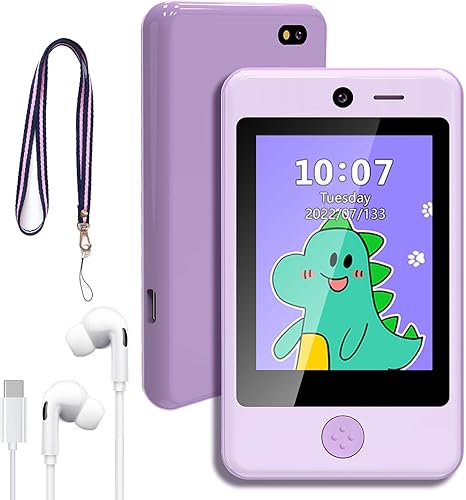 PTHTECHUS Juguete de teléfono para niños y niñas, pantalla táctil de 3.8 pulgadas, teléfono inteligente con cámaras divertidas, 16 juegos,