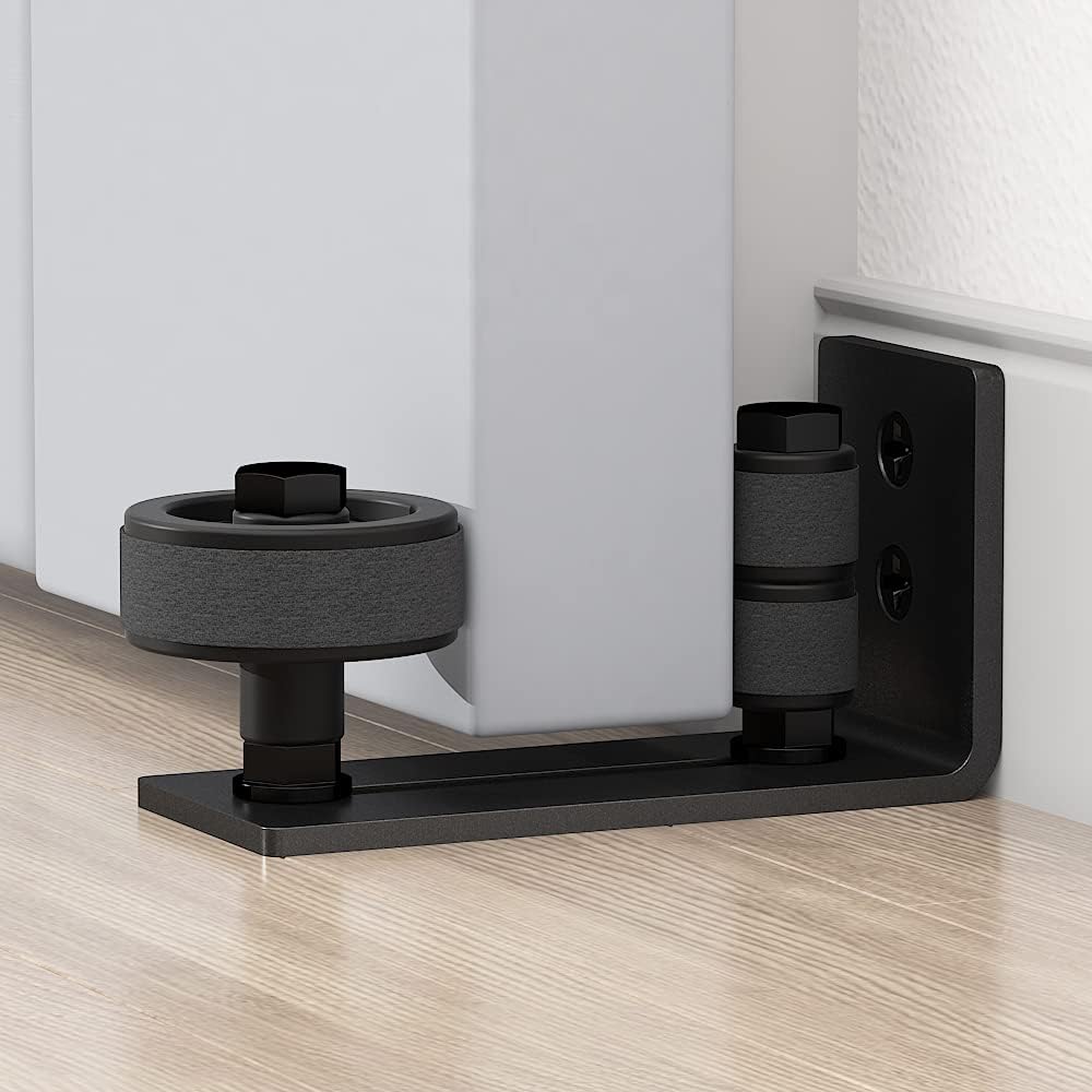 SKYSEN 2 Pack Barn Door Floor Guide Wall Mount Stay Roller,8 Setup Options, Flush Bottom,Black Powder Coated,Felt Strip, Countersunk Holes for Barn Door(706-2 Pack)