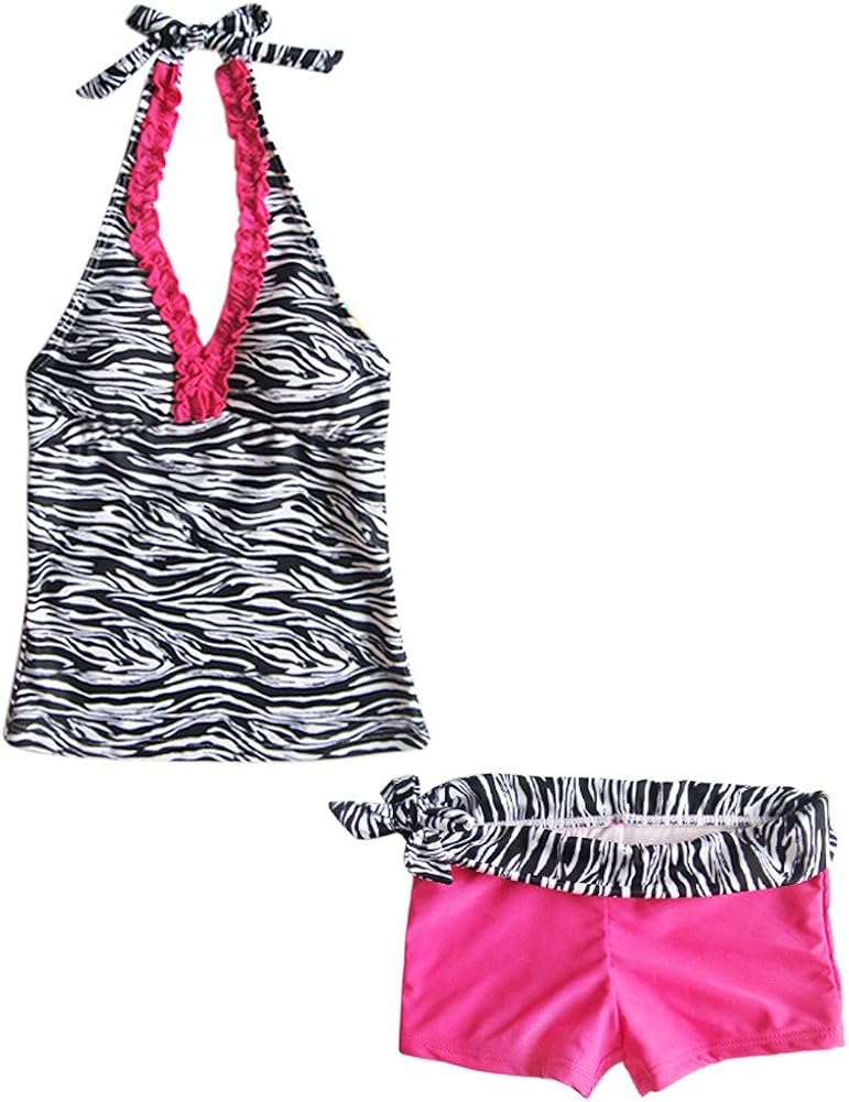 iiniim Kids Teen Girls Halter Zebra Swimsuits Swimwear Two-Piece Tankini Set : Clothing, Shoes & Jewelry