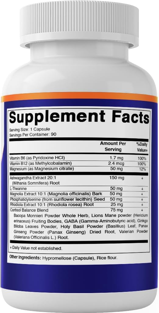 Vitamatic Cortisol Health Support - 90 Veggie Capsules - Made with Adaptogenic Blend with Ashwagandha, Rhodiola, Magnolia, L-Theanine, Phosphatidylserine - Image 8