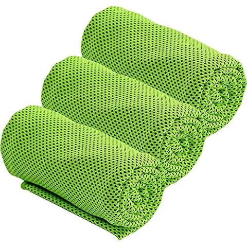 ZoneYan 3 Stück kühltücher, kaltes Handtuch, kühltuch Hals, kühlhandtuch Set, Kühlendes Fitness, Grün, 30cm x 80cm, schnell trocknend Cover