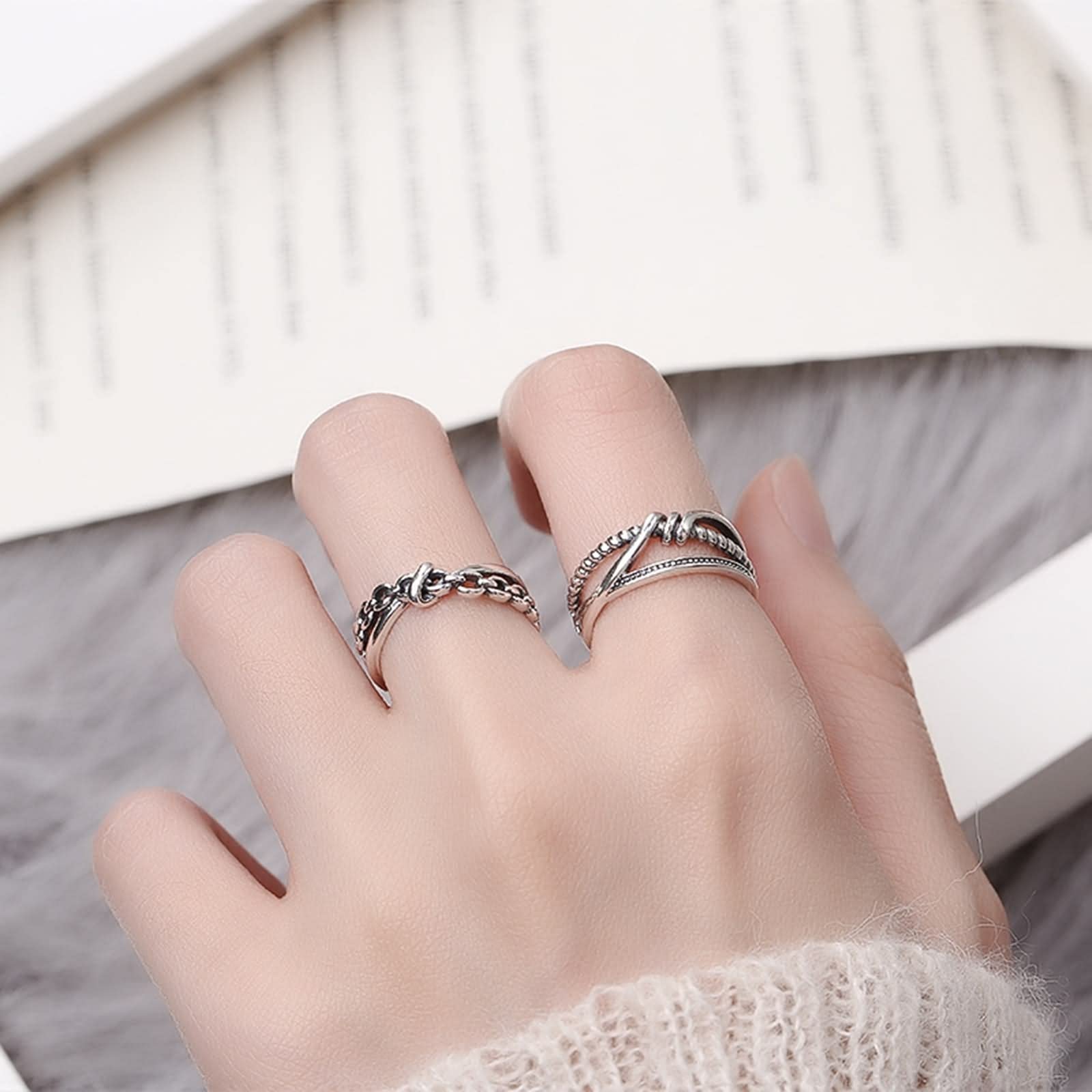 WXKAGF Anelli da mignolo da Donna, Anelli da Donna in Argento Sterling con Catena di Giunzione Kink, FEDI Nuziali, Misura Regolabile