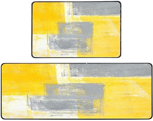 Vista 258 de TOMWISH - Tapetes de cocina para piso, color turquesa, gris, abstracto, pintura artística, 17 x 48 + 17 x 24 pulgadas, juego de alfombras de cocina