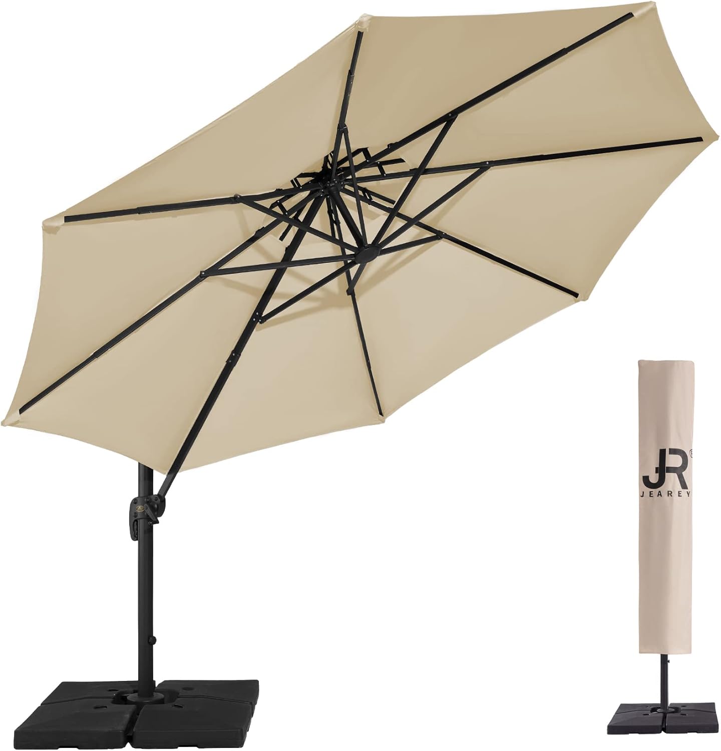 JEAREY 9FT Round Cantilever Patio Umbrella Double Top