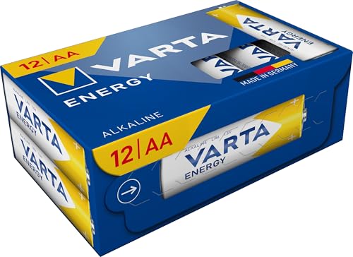 VARTA Pile AA, confezione da 12, Energy, Alcaline, 1,5V, per semplici bisogni di base, imballaggio riciclato al 90%, Made in Germany