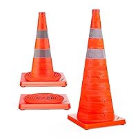 Vista 20 de BATTIFE [Paquete de 4] Conos de tráfico de seguridad plegables de 18 pulgadas, conos naranjas, conos emergentes multiusos con collar reflectante