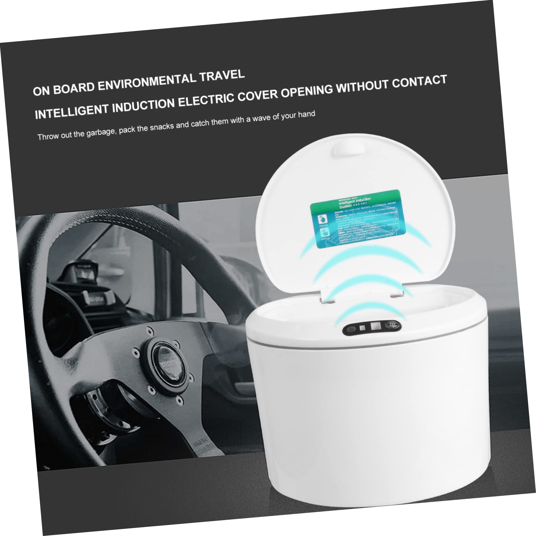 Cabilock Poubelle de Voiture Intelligente à Capteur Infrarouge, en Plastique Blanc Compacte et Peu Encombrante pour Véhicule et Bureau