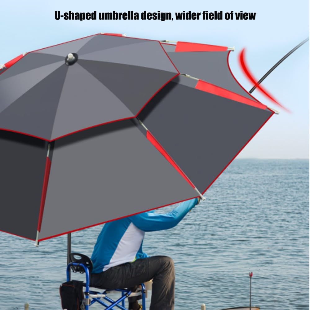Angelschirm Im Freien Windschutz Strandschirm 180/200/220/240/260cm Angeln Sonnenschirm 360°Neigbar Für Picknick, Camping(Black-red,260cm/8.5ft)