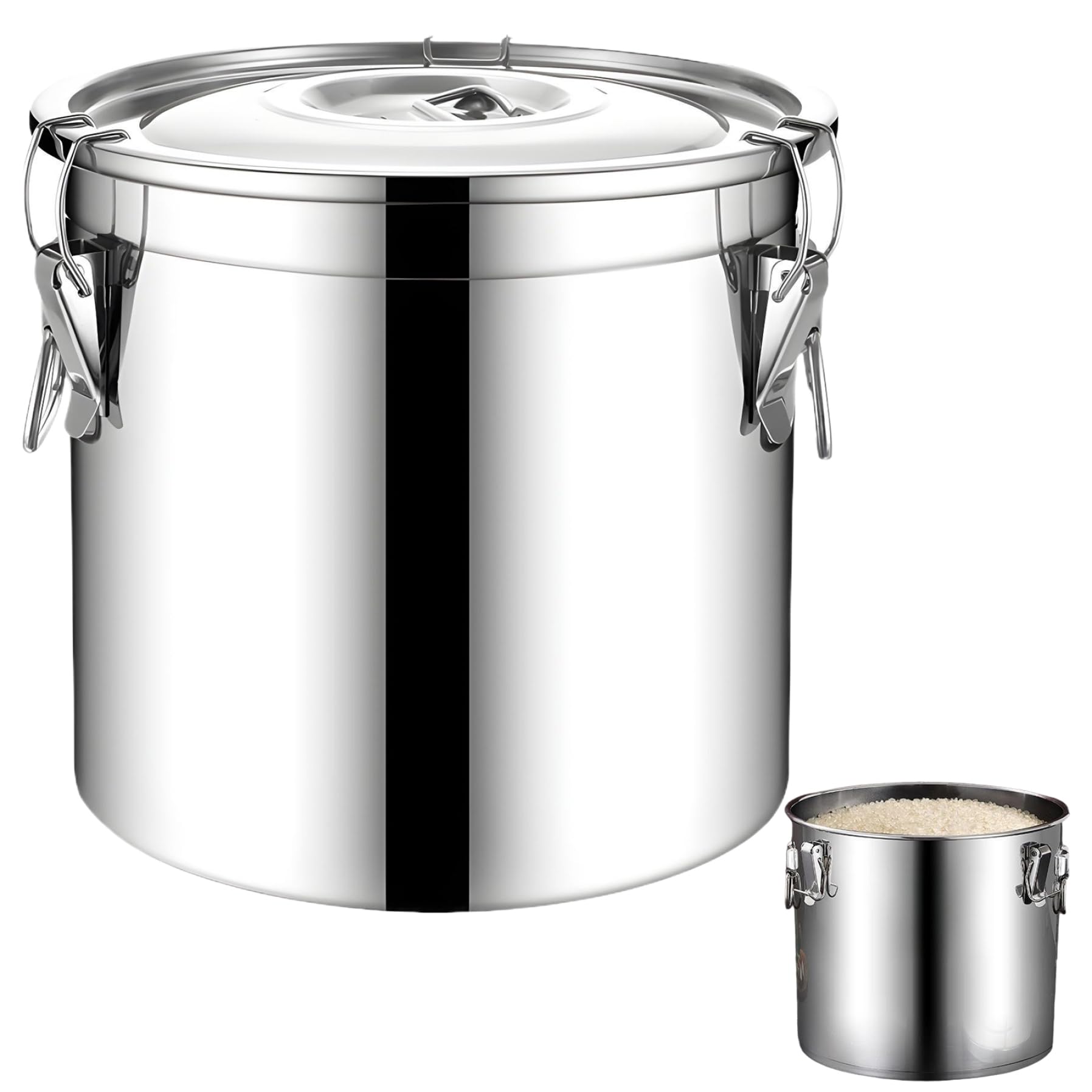 Xvhoab Siliver Stainless Steel Food Storage Containers, 6L Large Capacity Stainless Steel Bucket With Airtight Lid Storage Food For Flour, Grain, Coffee Bean, Rice Containers