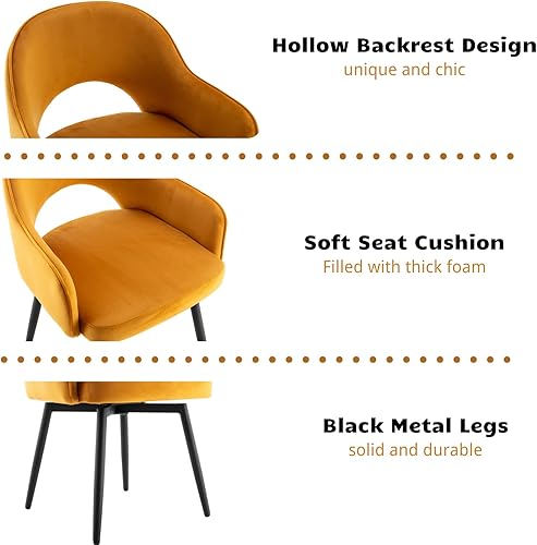 Miniatura 6 de HEAH-YO Juego de 2 sillas decorativas giratorias modernas, sillas de comedor de terciopelo con reposabrazos y patas de metal negro, sillas de