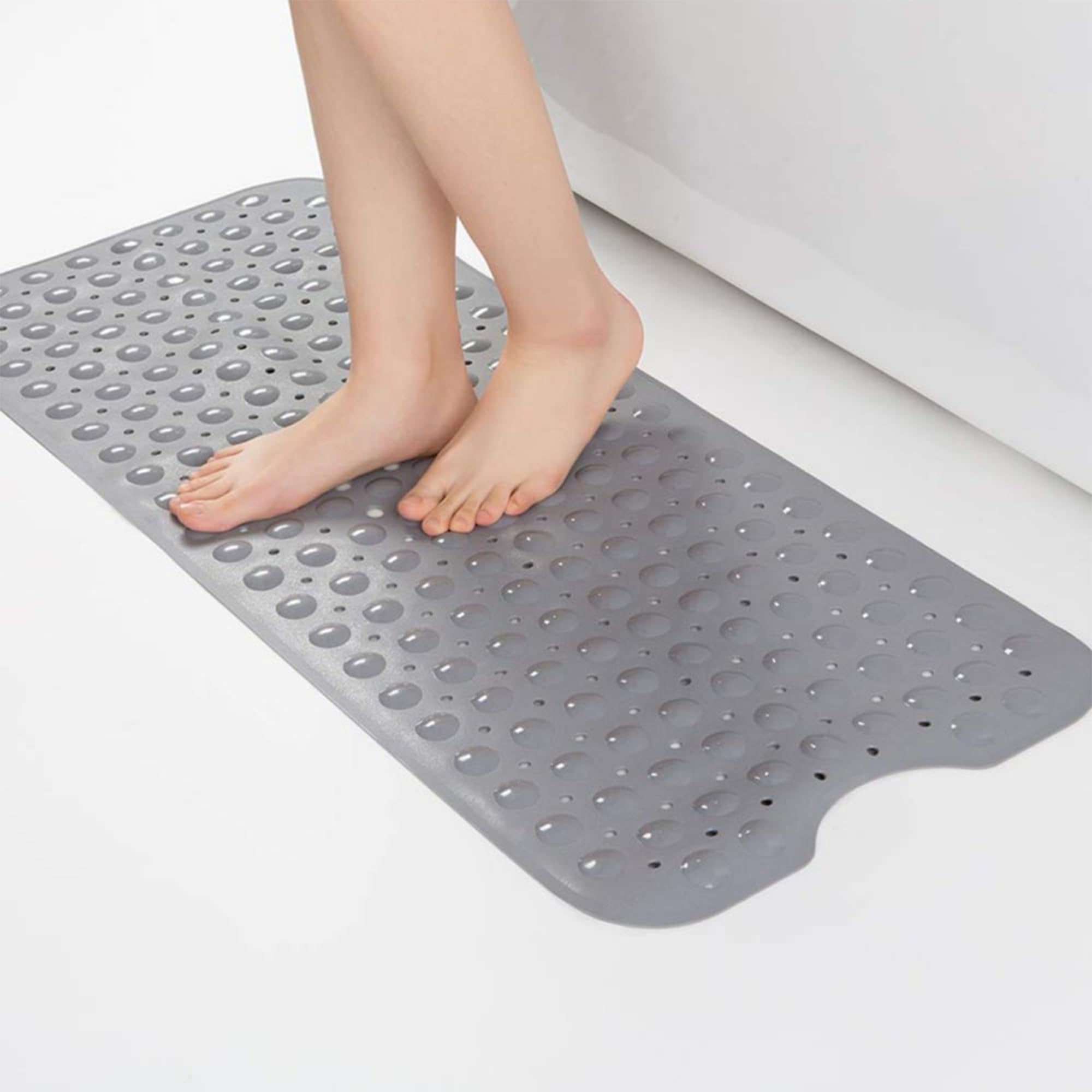 Albert Austin Bath Mat Durable Anti Slip Rubber Shower Mat 40 x 100cm Anti Mould with Drain Holes and Suction Cups Safe and Comfortable for Elderly Children Easy Drain Machine Washable Grey (Large)