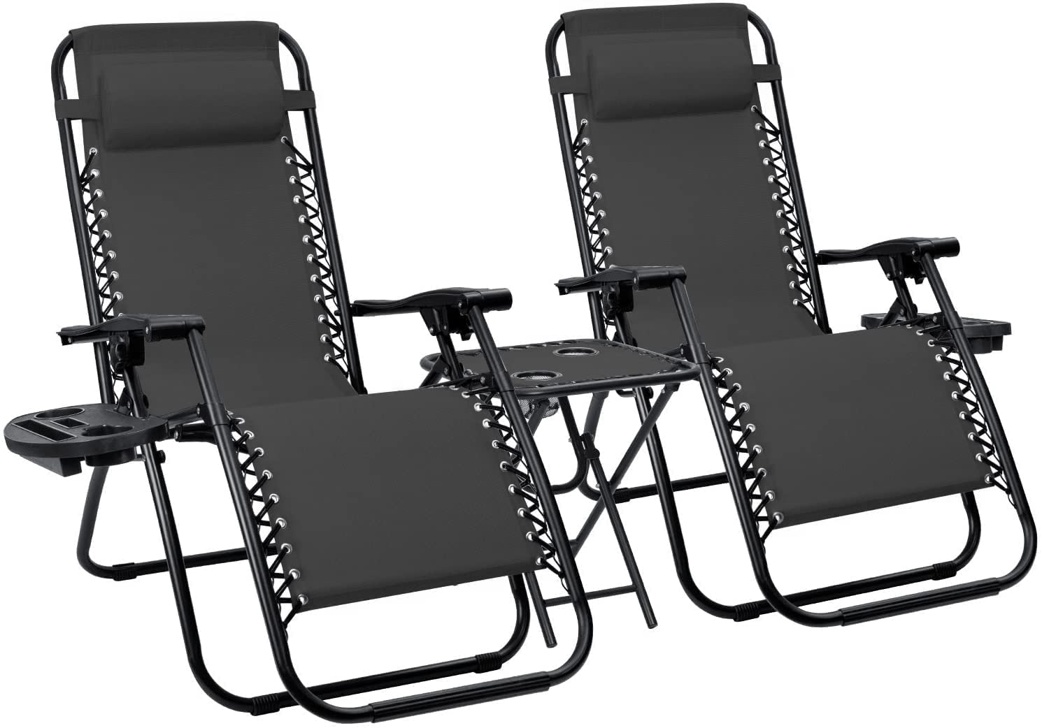 MAINWINZero Gravity Outdoor Recliner Set with Pillows and Tables, Black