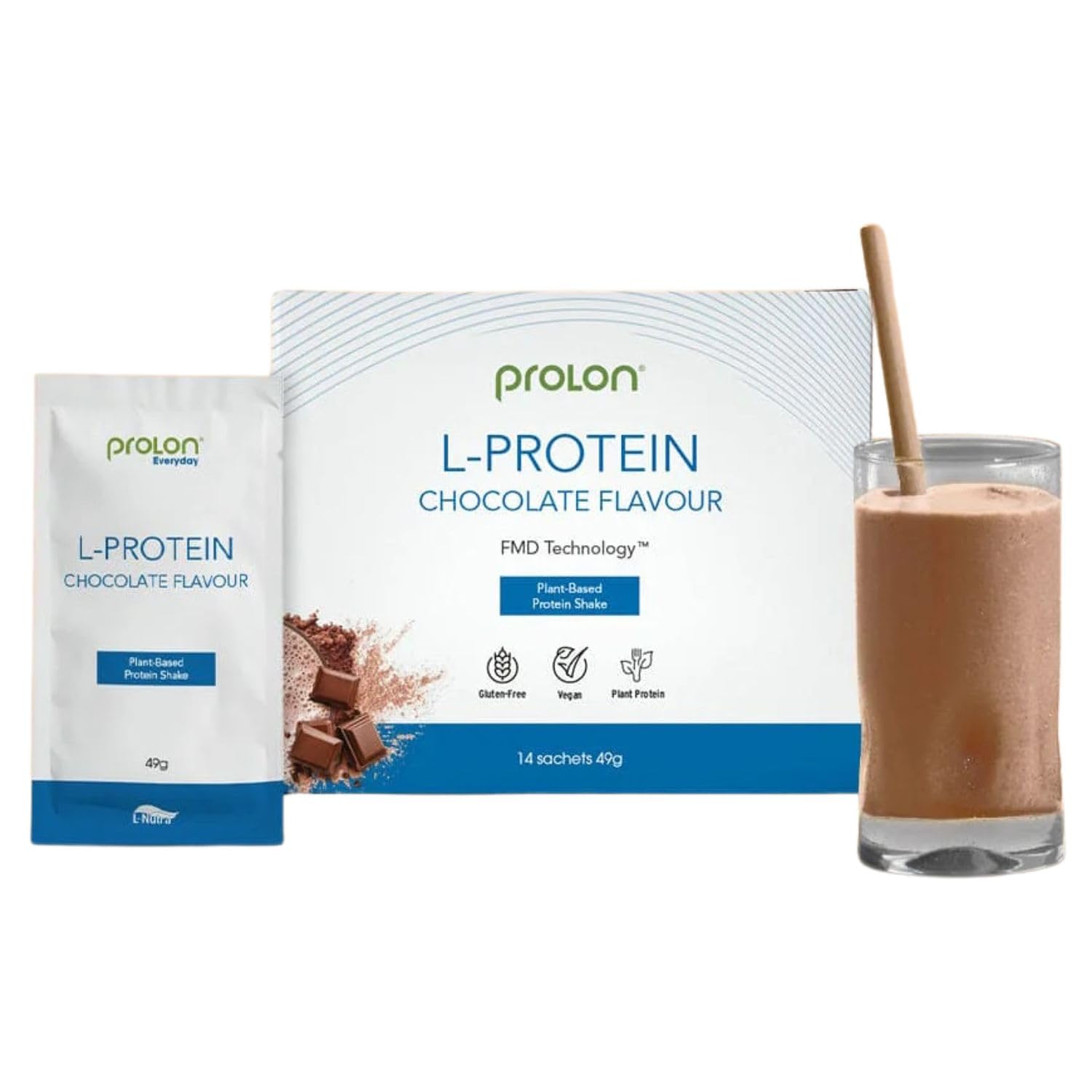 ProLon – L-Protein – 14 Bustine – Bevanda Proteica – 25g di Proteine Vegetali – Vegan – Senza Soia - Made in Italy – Gusto Cioccolato