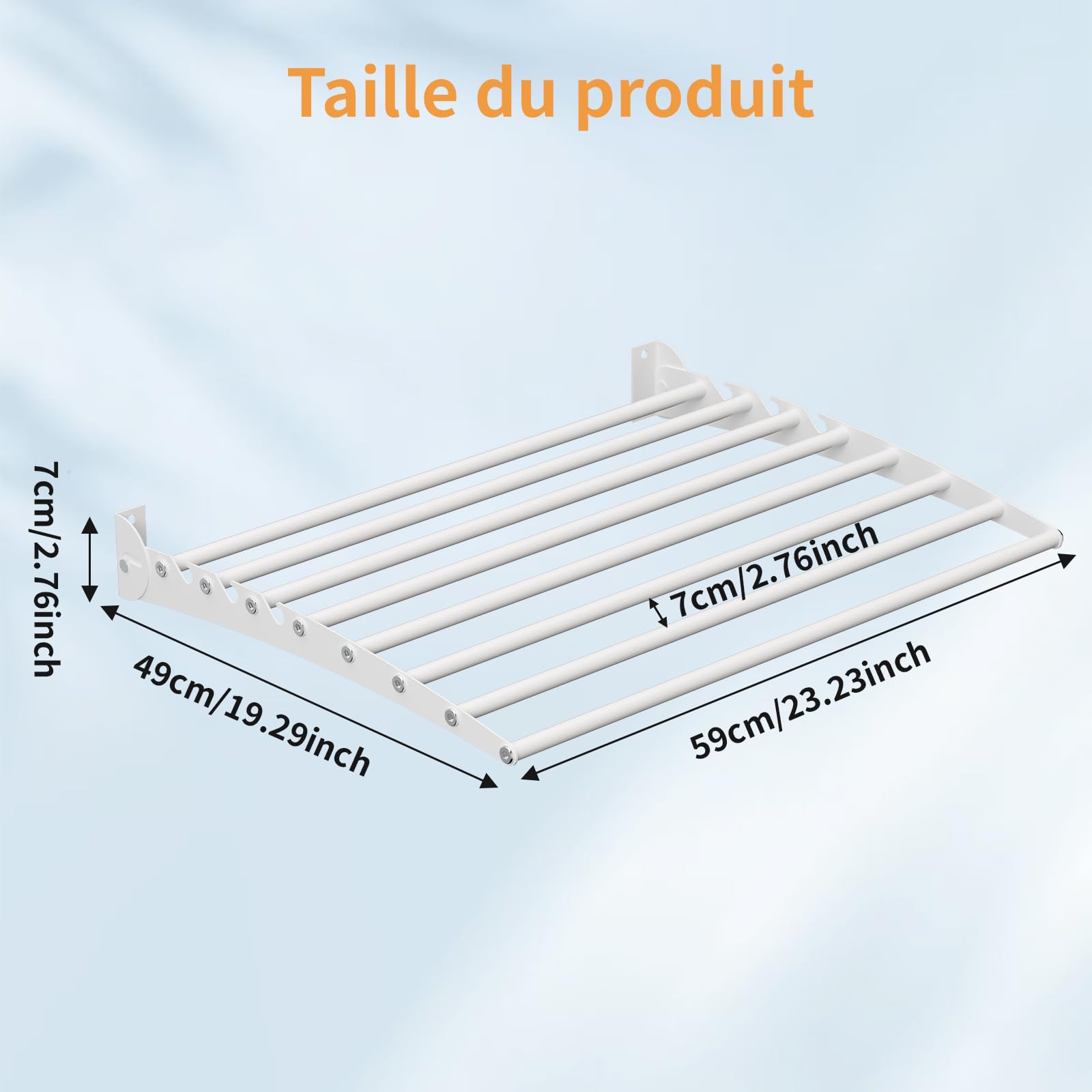 Innotic Etendoir Linge Mural Pliable, Séchoir à Linge Gain de Place, Métal Sèche Linge pour Interieur et Extérieur, Balcon, Salle de Bain, 8 Barres de 60 cm