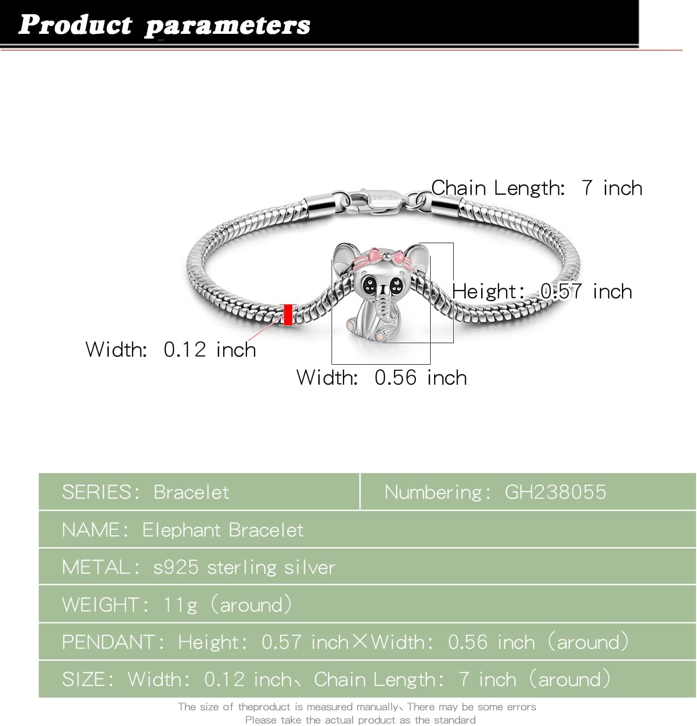 Women 925 Sterling Silver Bracelet Cute Tiny Animal Elephant Charm Dainty Handmade Bracelet For Girl Lobster Clasp Snake Chain Link Jewelry Gift - Image 3