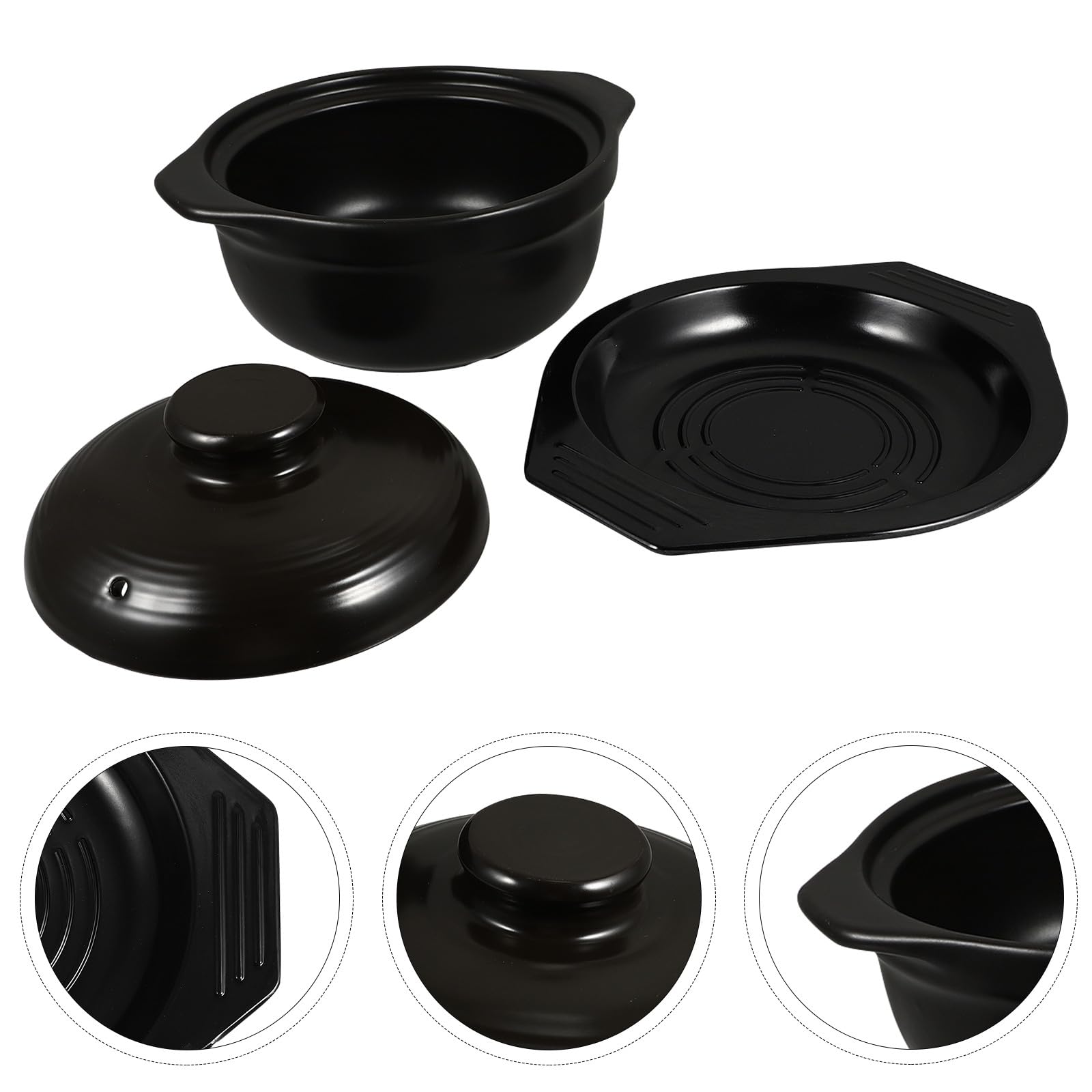 Pentola Casseruola in Ceramica Nera, con Vassoio