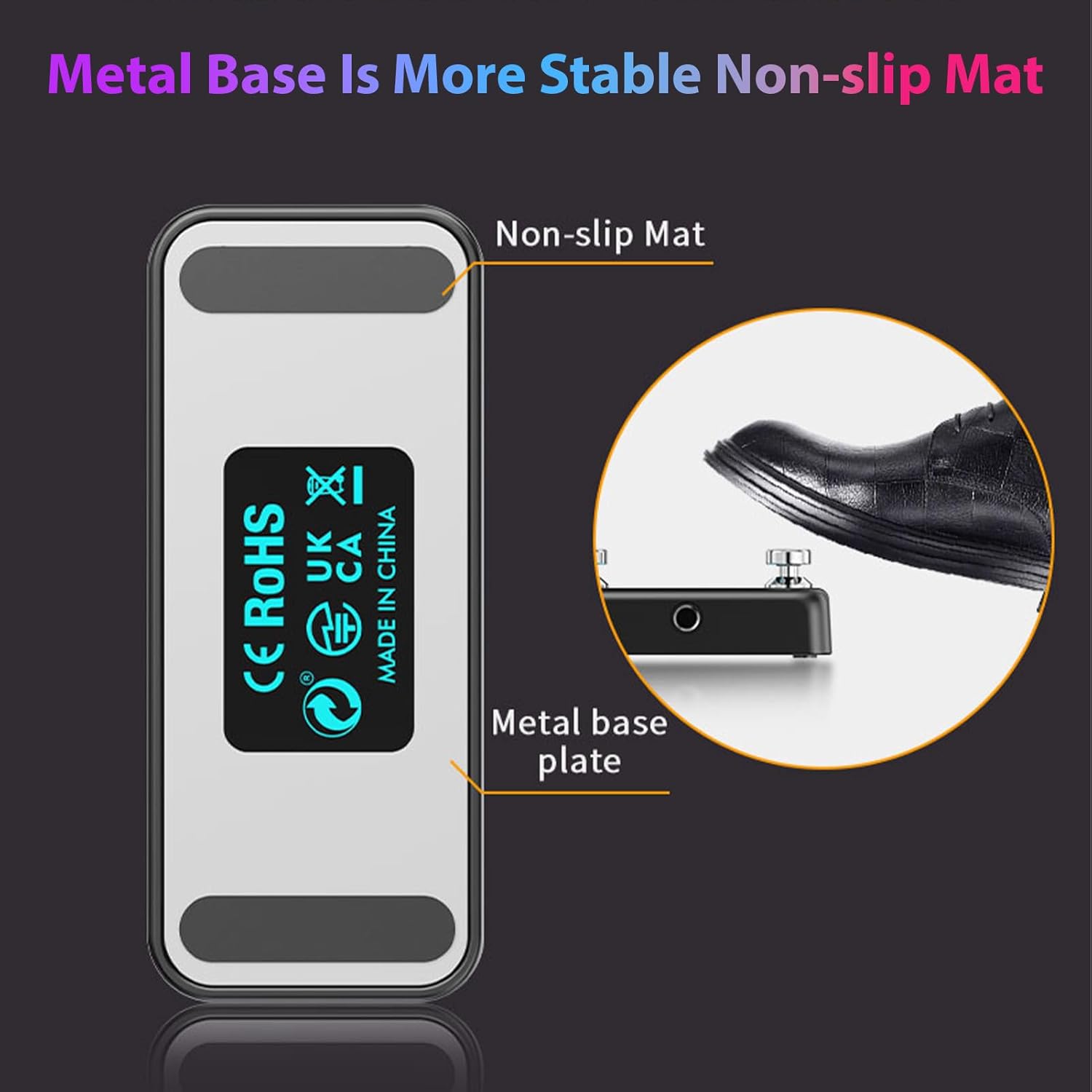 Bottom view of summina Dual Footswitch Pedal showing metal base and non-slip mat