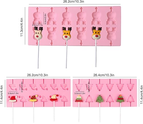 Miniatura 2 de Paquete de 3 moldes para piruletas de silicona para caramelos duros de chocolate, molde de goma de Navidad con 100 palitos de chupón (12 cavidades)
